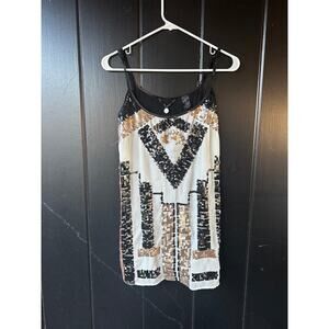 BKE Boutique Black White Sequin Tank Geometric Party Slip